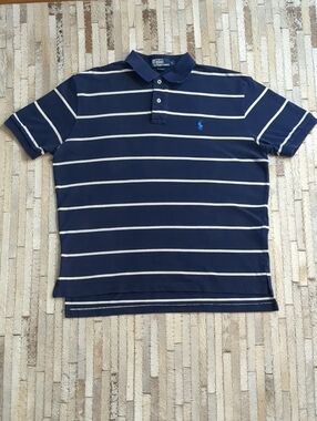 Polo Ralph Lauren Men's L Vintage 90s Blue Striped Polo Shirt